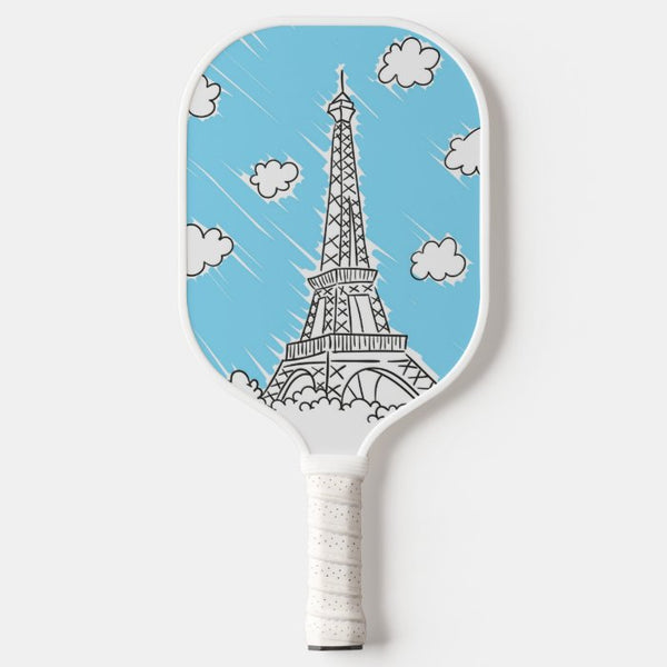 Eiffel Tower with Clouds Pickleball Paddle