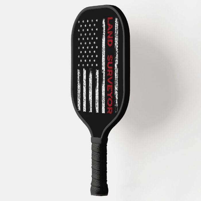 Flag With Word Land Sureyor Pickleball Paddle