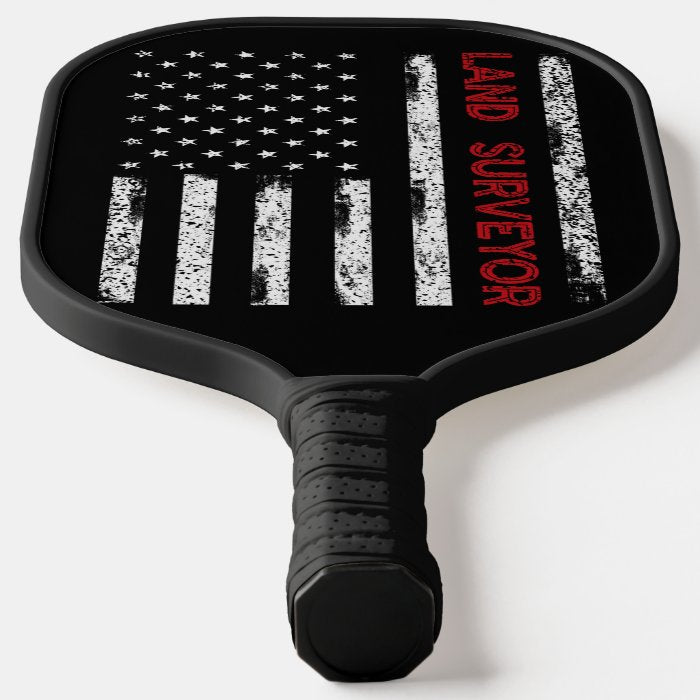 Flag With Word Land Sureyor Pickleball Paddle