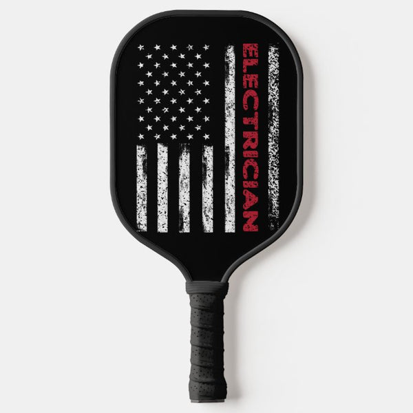 American Flag With Words Electrician Pickleball Paddle