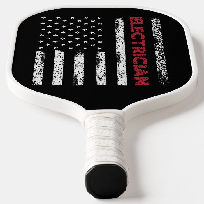 American Flag With Words Electrician Pickleball Paddle